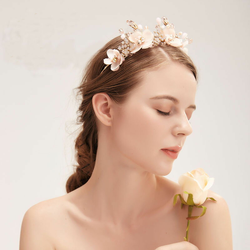 ヘッドドレス ティアラ ウエディング ピンク 髪飾り 花嫁 ウェディング 結婚式 イベント 披露宴 ブライダル パーティー 二次会 挙式 可愛い ヘアアクセサリー