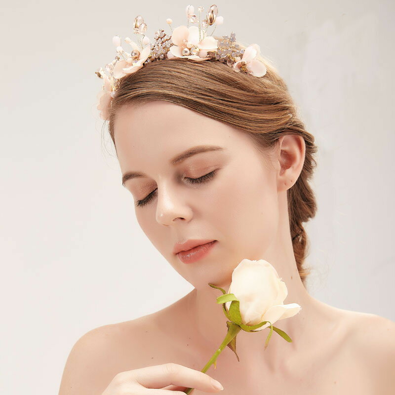 ヘッドドレス ティアラ ウエディング ピンク 髪飾り 花嫁 ウェディング 結婚式 イベント 披露宴 ブライダル パーティー 二次会 挙式 可愛い ヘアアクセサリー