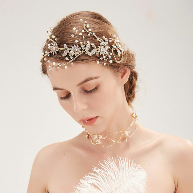 ヘッドドレス 髪飾り ウエディング 花嫁 ウェディング 結婚式 発表会 演奏会 披露宴 ブライダル パーティー 二次会 海外挙式 イベント ゴールド アクセサリー