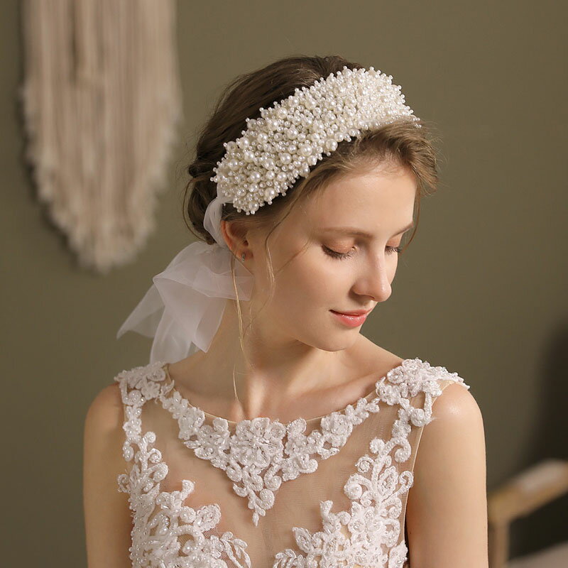 ヘッドドレス ヘアバンド ウエディング ボンネ 髪飾り 花嫁 ウェディング 結婚式 披露宴 ブライダル パーティー 二次会 海外挙式 前撮り パール アクセサリー