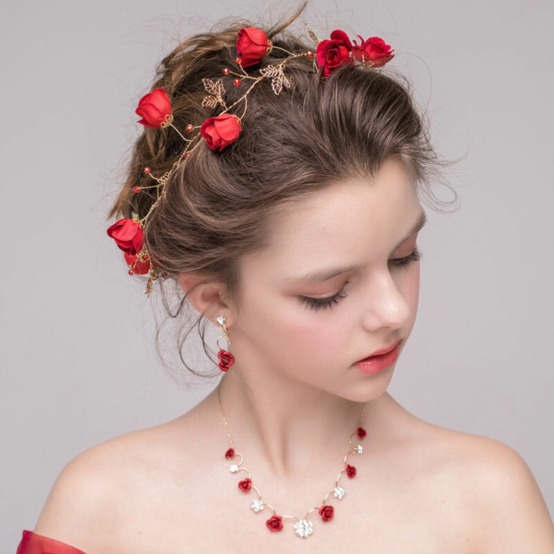 ヘッドドレス ヘアバンド ウエディング フラワー 赤 花 髪飾り 花嫁 ウェディング 結婚式 発表会 演奏会 披露宴 ブライダル パーティー 二次会 アクセサリー