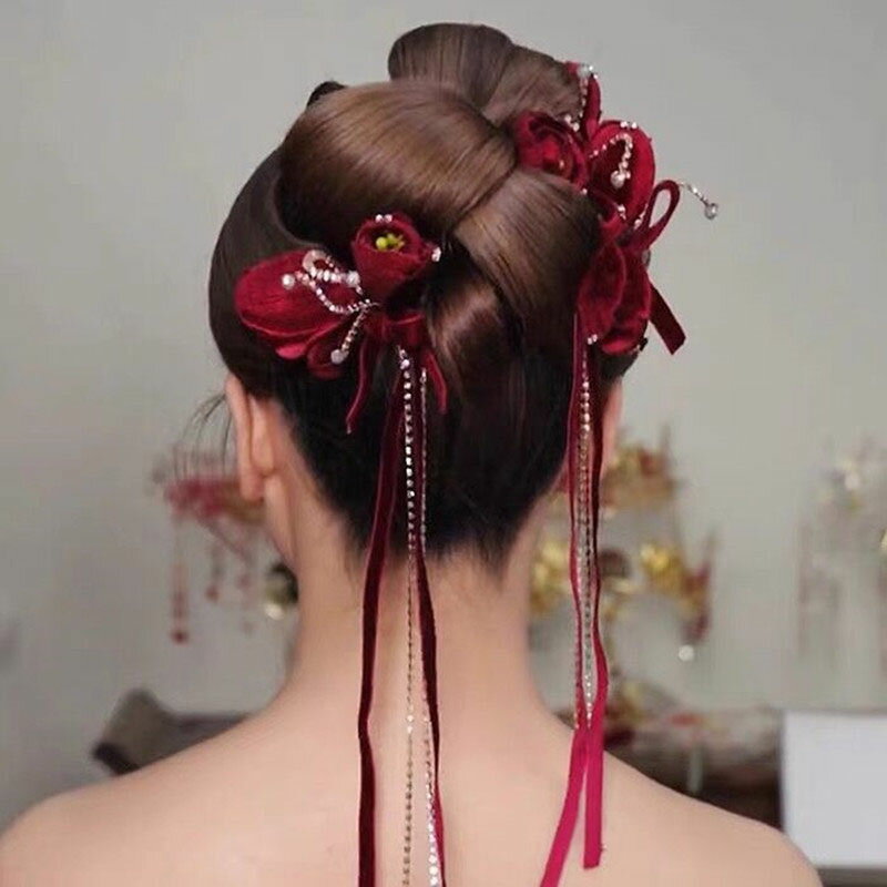 ウェディング 花嫁小物 ウエディングヘッドドレス ヘアピン ローズ ワインレッド 結婚式 披露宴 ブライダル 二次会 前撮り パーティー 演奏会 発表会 イベント