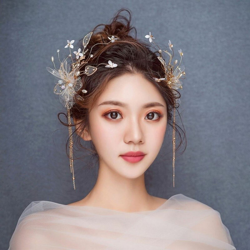 結婚式 ウェディング ヘアアクセサリー 二次会 お呼ばれ パーティー 披露宴 フォマール フリンジ ゴールド フラワー ウエディング フォマール カラードレス小物