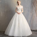 結婚式 花嫁 ウェディングドレス 二次会 披露宴 パーティードレス ワンピース プリンセスドレス wedding dress ブライダル ロングドレス お嬢様 優雅 淑女 綺麗 海外撮影パーティードレス 刺繍 オフショルダー セミオーダー/編み上げ