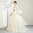 結婚式 花嫁 ウエディングドレス 長袖 二次会 wedding dress 上品 ブライダル パーティードレス プリンセス ロングドレス お嬢様 刺繍 透け感 披露宴 海外挙式 写真撮り用 セミオーダー/編み上げ(4)