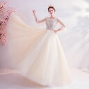 ウエディングドレス 花嫁 七分袖 二次会 wedding dress カラードレス ブライダル ワンピース ロングドレス シャンパン色 お嬢様 結婚式 前撮り 後撮り 海外挙式 パーティードレス セミオーダー/編み上げ