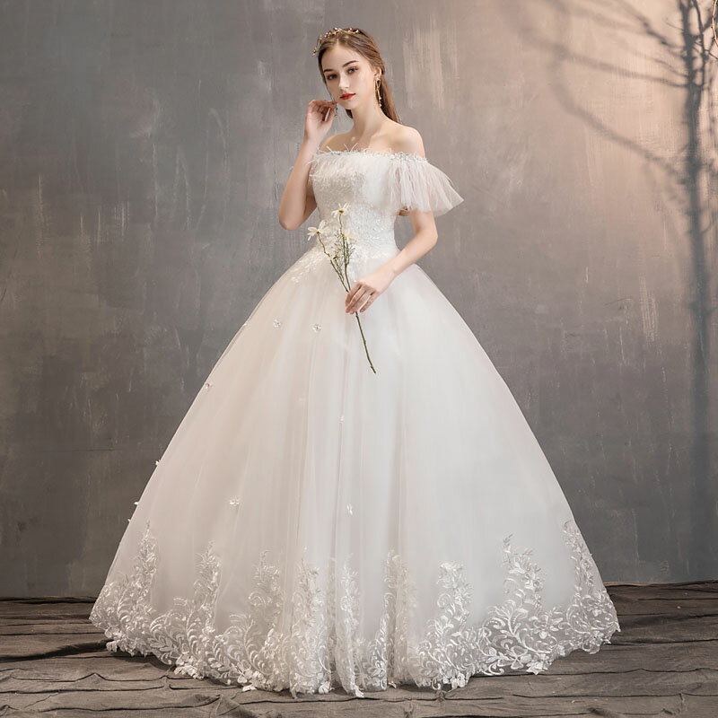 豪華 ウェディングドレス 花嫁 二次会 挙式 ブライダル 結婚式 wedding dress 羽 披露宴 ロングドレス オフショルダー 大きいサイズ セミオーダー/編み上げ