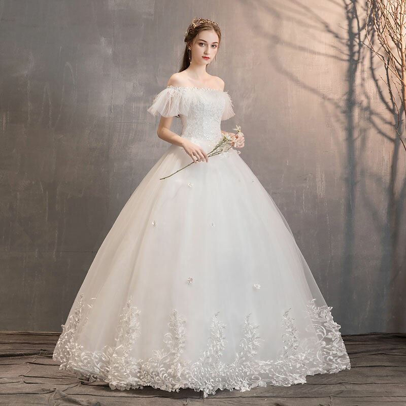 豪華 ウェディングドレス 花嫁 二次会 挙式 ブライダル 結婚式 wedding dress 羽 披露宴 ロングドレス オフショルダー 大きいサイズ セミオーダー/編み上げ