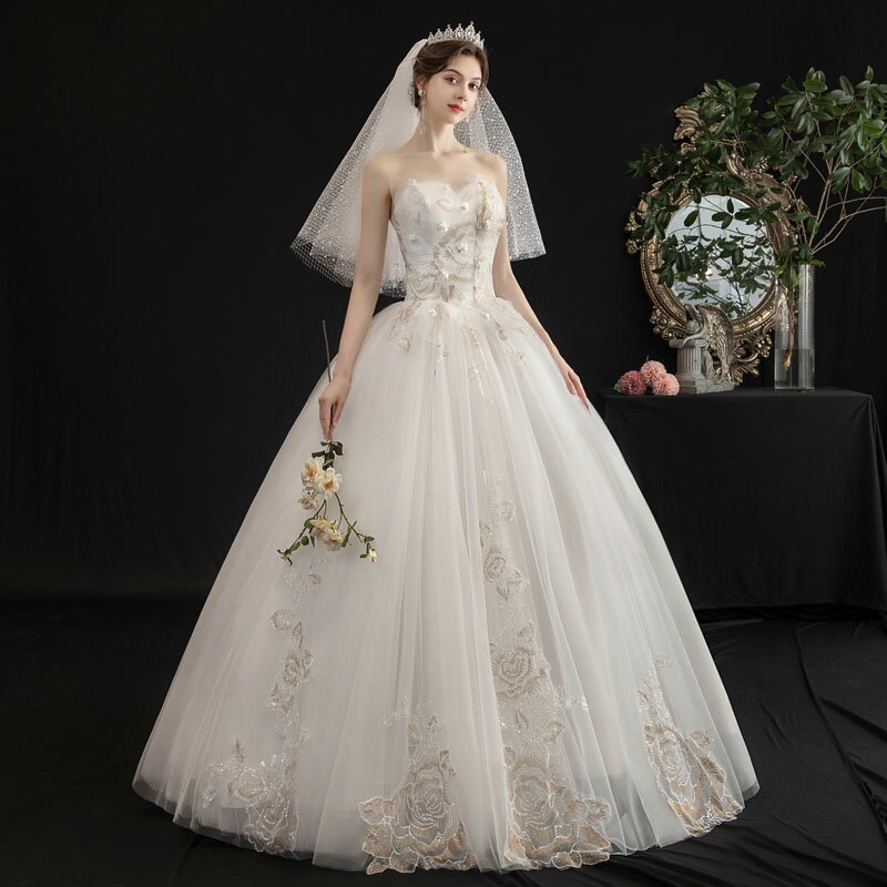 ウェディングドレス 花嫁 ブライダル 二次会 結婚式 ロングドレス フォーマルドレス バラ wedding dress プリンセスラインドレス 挙式 披露宴 セミオーダー/編み上げ