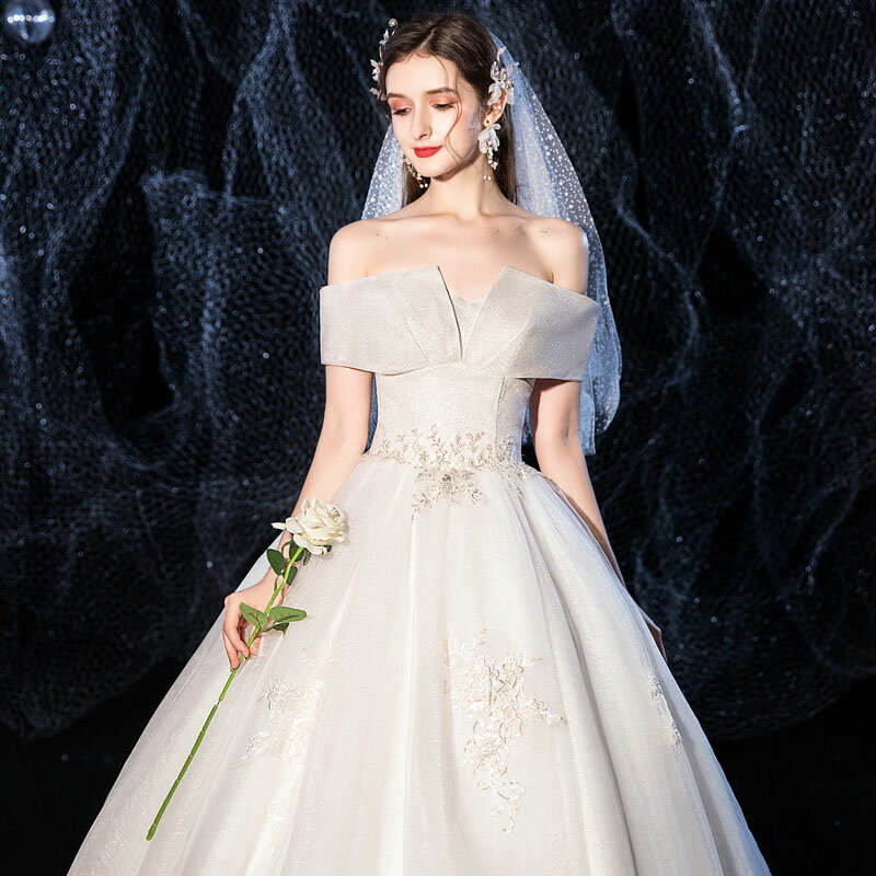 ウェディングドレス 花嫁 二次会 結婚式 ブライダル ロングドレス フォーマルドレス オフショルダー wedding dress 挙式 披露宴 セミオーダー/編み上げ