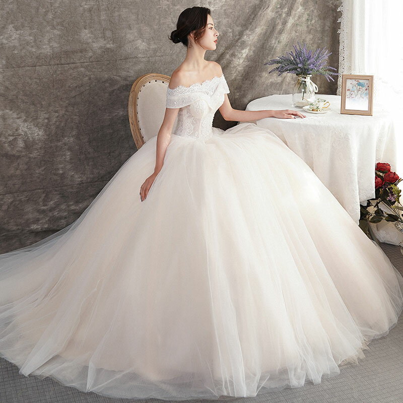 ウェディングドレス wedding dress 花嫁 フォーマルドレス プリンセスドレス 上品 結婚式 ブライダル 二次会 挙式 ロングドレス プリンセスラインドレス オフショルダー セミオーダー/編み上げ