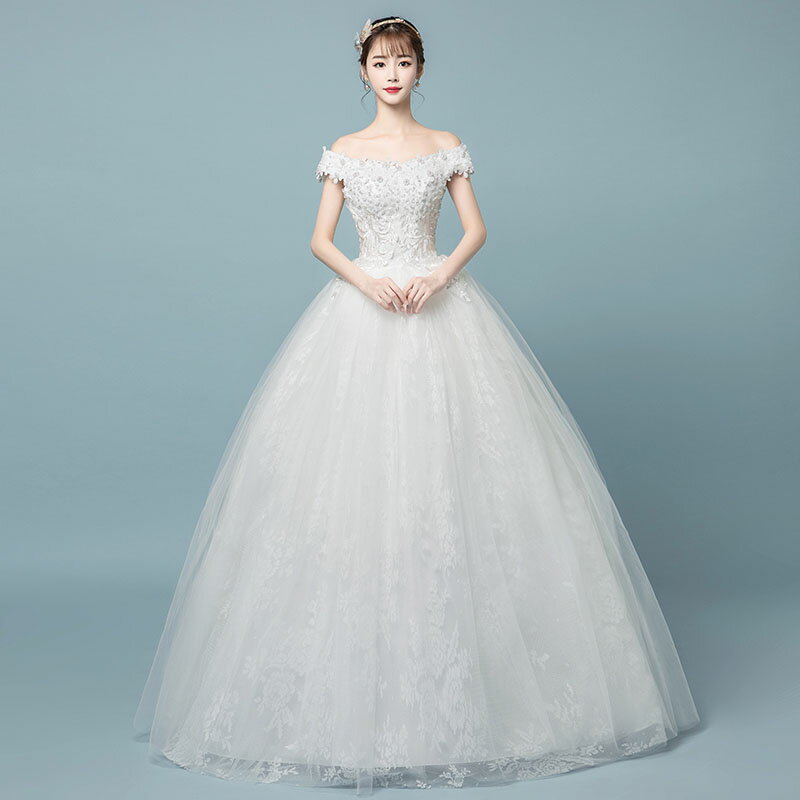 ウェディングドレス 半袖 二次会 花嫁 ワンピース 上品 プリンセス シンプル ウエディングドレス オフショルダー 結婚式 服装 前撮り 後撮り ブライダルドレス お嬢様 wedding dress 刺繍 セミオーダー/編み上げ