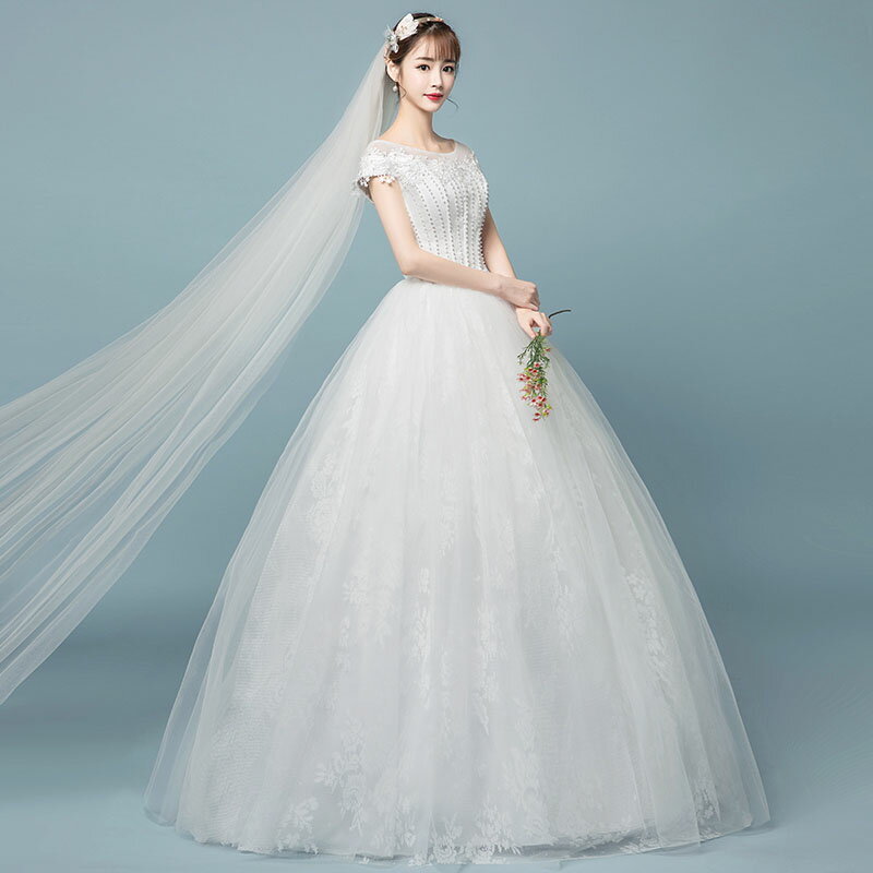 ウェディングドレス 二次会 ロングドレス 花嫁 ウエディングドレス 高級感 シンプル ブライダル 結婚式 プリンセスラインドレス パーティードレス 披露宴 撮影 セミオーダー/編み上げ