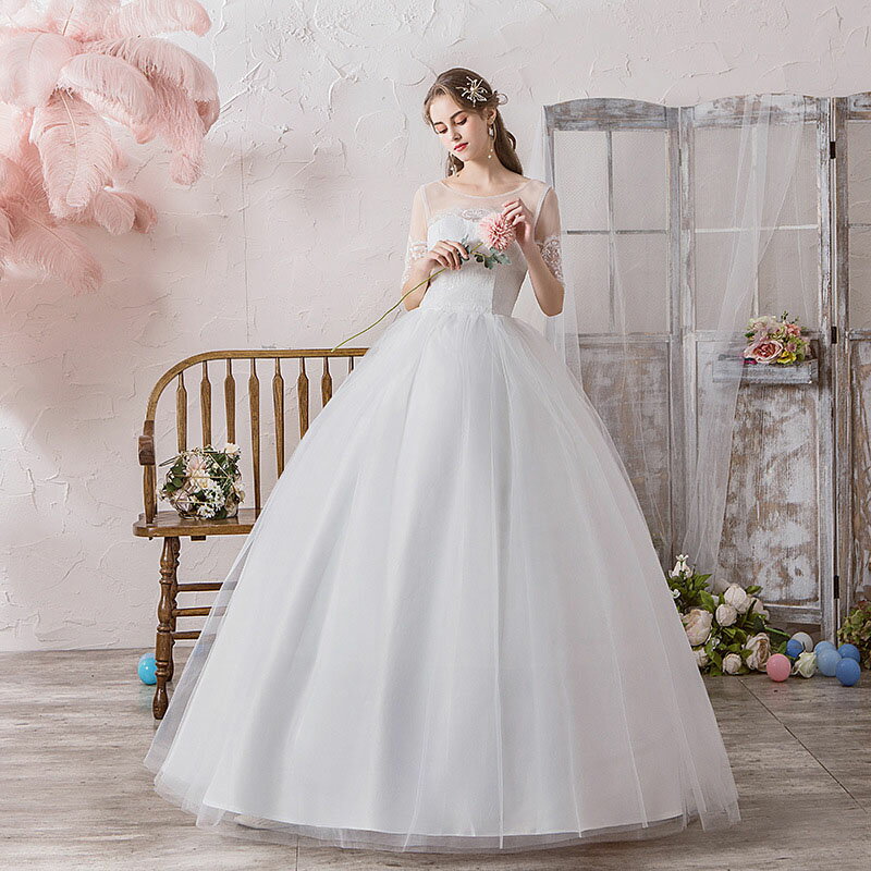 ウェディングドレス 袖あり 二次会 プリンセスラインドレス 結婚式 編み上げタイプ 高級感 ロングドレス 前撮り 花嫁 ブライダル パーティードレス 可愛い 着痩せ フォーマルドレス 披露宴 お呼ばれ 女子会 成人式 撮影 ビーチフォト オーダーメイドも可能