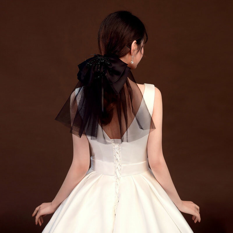 キュート ショート丈ベール リボン チュール パーティー 結婚式 ヘッドドレス カラードレス ショート ベール ヴェール 花嫁 大きなリボン ウエディング イベント