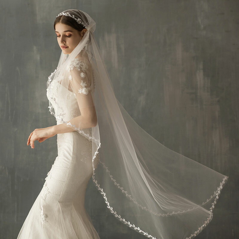 リーフ 130cm ウエディングベール シンプル ミドルベール 結婚式 二次会 花嫁 披露宴 前撮り ブライダル 海外挙式 ウェディングベール オフホワイト ヴェール