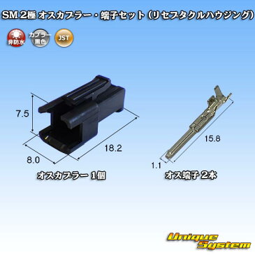 JST 日本圧着端子製造 SM 2極 オスカプラー・端子セット (リセプタクルハウジング)