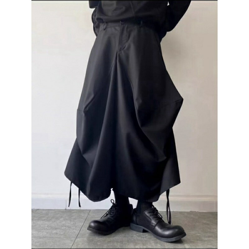 大きいサイズ ブラック 袴パンツ モード系 アシンメトリーワイドパンツ メンズ レディース ズボン 黒 ダンス衣装 ボリューム サルエル ゆったり ユニセックス 原宿系 韓国 春夏秋冬 おしゃれ レイヤード スカートパンツ 変形 ストリート