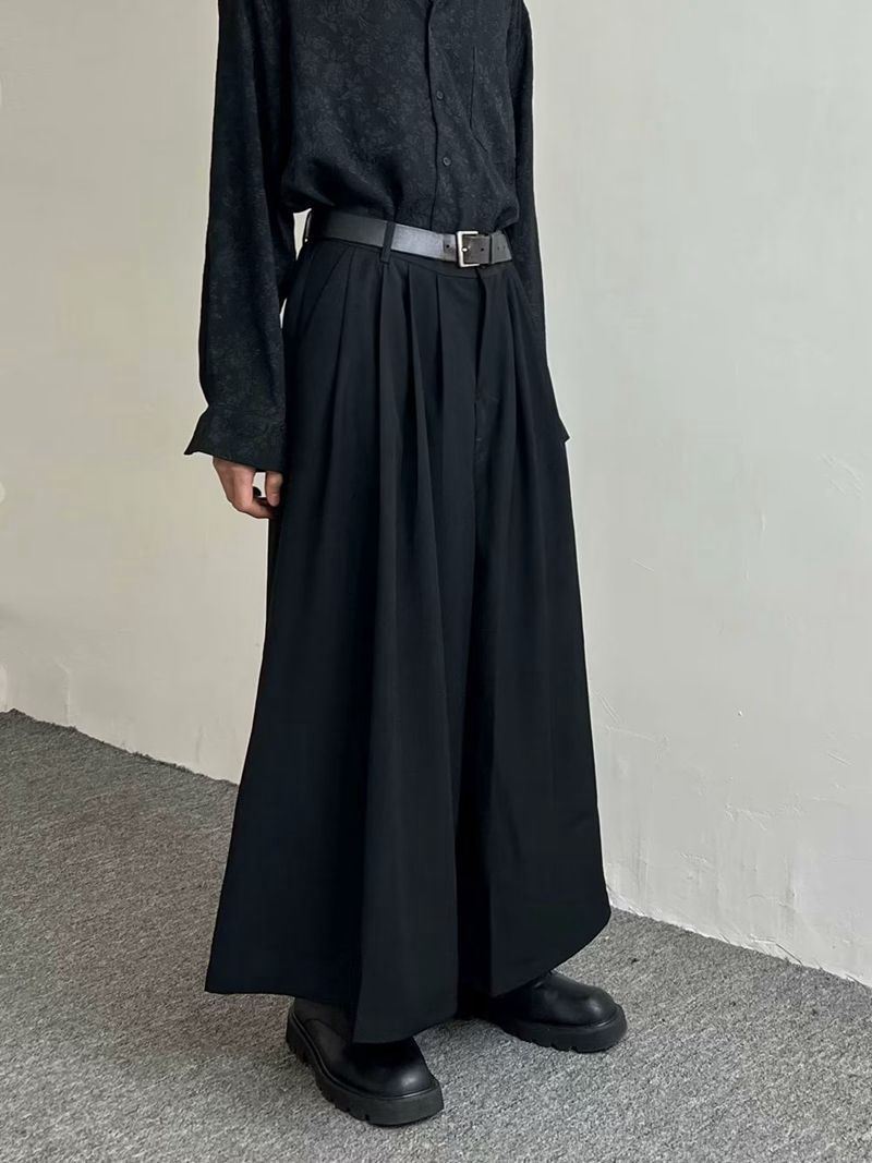 Rakuten - サルエルパンツ ワイドレッグパンツ ワイドパンツ モード系 レイヤード スカンツ デザイン パンツ ゆったり ルーズ レディース ストリート 原宿系 ファッション サルエルパンツ メンズ　袴パンツ 大きいサイズ