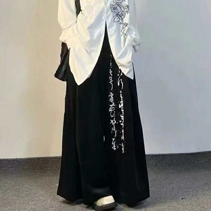 袴パンツ メンズ ワイドパンツ 大きいサイズ 黒 モード系 原宿系 ビッグシルエット ゆったり レディース スカート風 ウエストゴム ゴム入り 春服 秋 プレゼント ストリート 原宿系 ファッション