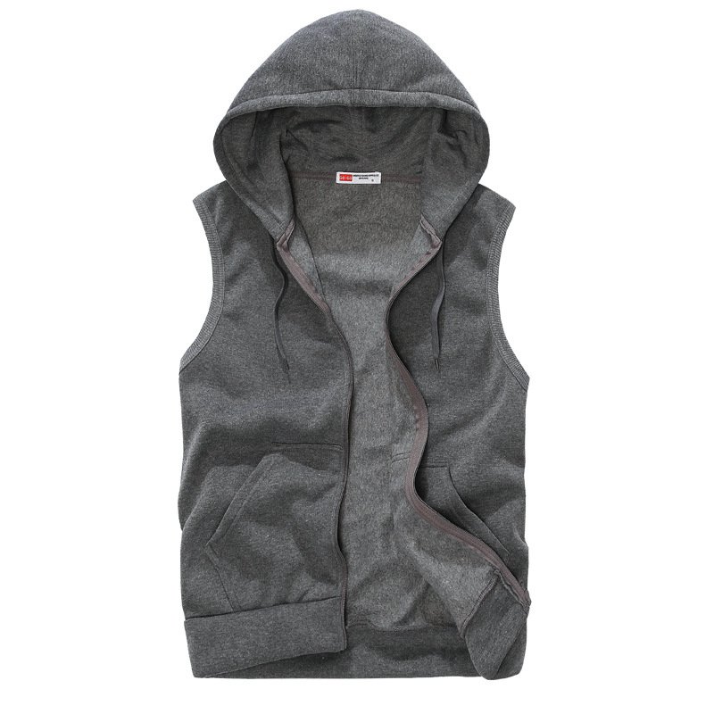 Cotton - ベスト パーカー ポケット付き スウェット カーディガン メンズ トップス 前開き 春 秋 ノースリーブ 重ね着 フード付き 無地 ジップアップ 韓国風 おしゃれ お洒落 ナチュラル シンプル カジュアル