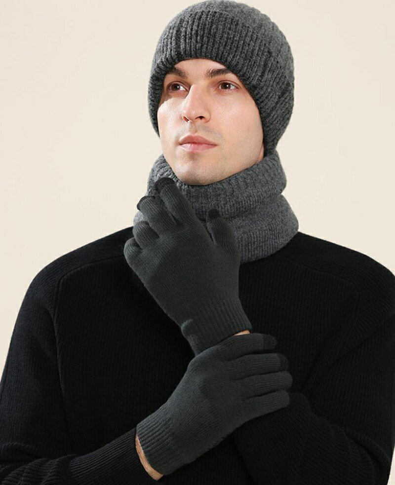 ニット帽子 メンズ 3点セット【帽子+ネックウォーマー+手袋】 裏起毛 ニット帽 ネックウォーマー 防寒対策 暖かい 厚手 裏ボア折りたたみ 自転車 ふわふわ 暖かい スキー スノーボード