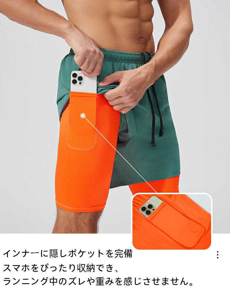 ランニングパンツ メンズ ポケット ランパン インナー付き ランニングウェア ショーツ ショートパンツ 速乾 陸上 ジムウェア 春 夏 軽量 ランニングショートパンツ スポーツ トレーニング マラソン 耐久性 3