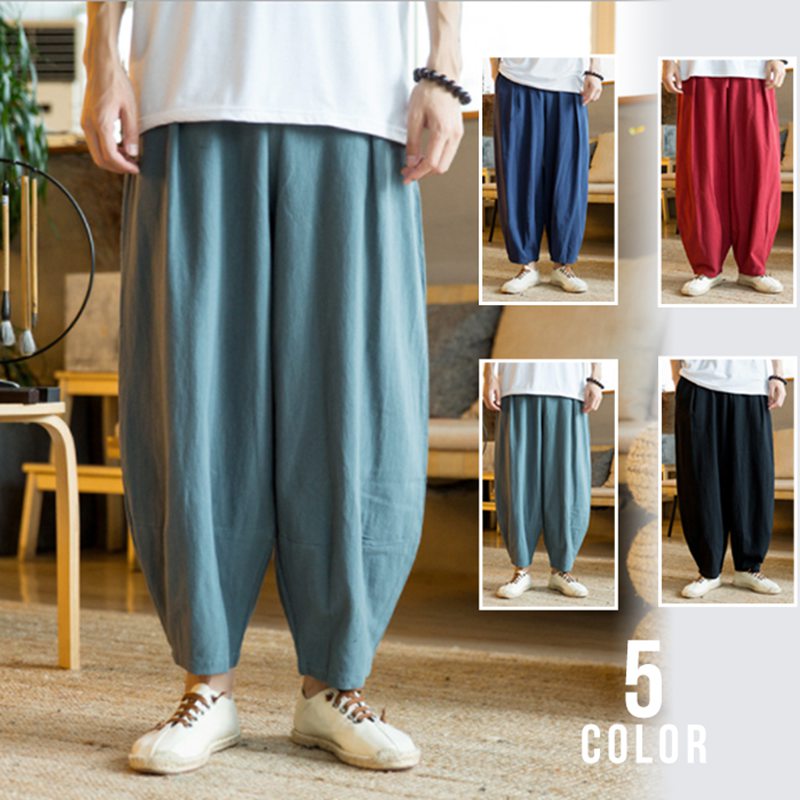 ワイドパンツ サルエルパンツ メンズ 綿麻パンツ 袴パンツ 大きいサイズ ボトムス 涼しい 無地 ガウチョパンツ ロングパンツ サルエル パンツ 夏 ウエストゴム 春夏