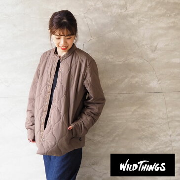 WILD THINGS ワイルドシングス プリマロフト ジャケット ゆったり 大きめ QUILTED SHIRT WT21228SK ノーカラー キルティングジャケット おしゃれ キルティング アウトドア キャンプ キャンプ女子 キャンジョ 軽量 中綿 トープ ユニセックス レディース メンズ