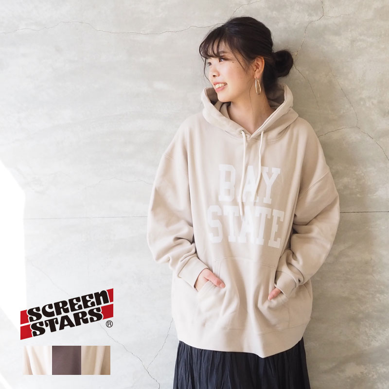 SCREEN STARS スクリーンスターズ パーカー 大きめパーカー ゆったり 大きめ HEAVY CN SWEAT カレッジプリント 0223007SSPT2 スウェット グレー グリーン 緑 ロゴ プリント アメカジ アメカジ女子 カレッジ 裏毛 ママコーデ レディース ユニセックス メンズ