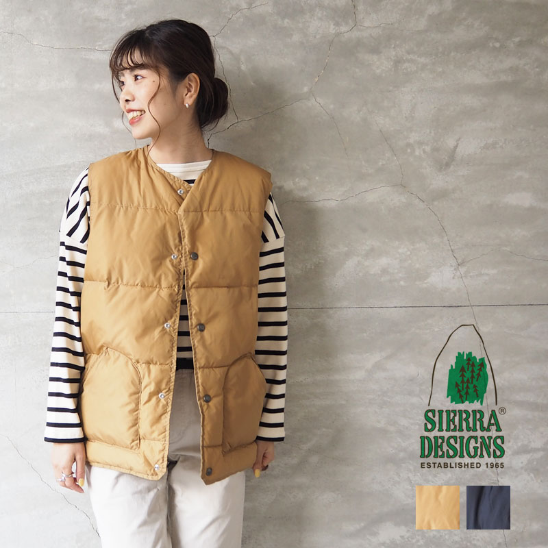 SIERRA DESIGNS シエラデザイン ダウンベスト ゆったり 大きめ LIGHT DOWN VEST 8312 ライトダウンベスト ライトダウン ダウン インナーダウン ベスト シンプル おしゃれ ママコーデ 軽量 薄手 アウトドア 無地 黒 タン ユニセックス レディース メンズ