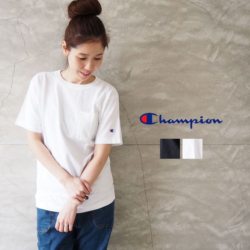 champion チャンピオン Tシャツ レディース USA ポケット TEE C5-B303 T1011 半袖 半袖Tシャツ ポケT ポケットTシャツ 無地 ポケット付 白 黒 クルーネック 正規品 ティー テンイレブン USAコットン ゆったり メンズ メール便可