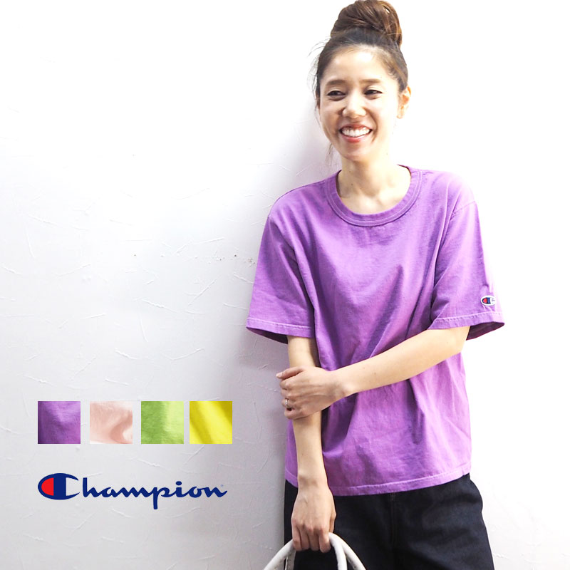 チャンピオン ペアTシャツ champion チャンピオン tシャツ レディース ガーメントダイ 半袖 Tシャツ RN15763 無地 7oz HERITAGE TEE GARMENT DYED 半袖Tシャツ 丸胴 シンプル カットソー クルーネック インポート ブランド グリーン ピンク パープル イエロー メンズ 【メール便可】