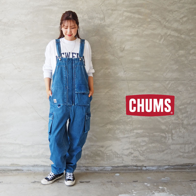 CHUMS チャムス レディース オーバーオール Beaver Utility Pocket Overall CH03-1303 オールインワン サロペット ブラック デニム DENIM インディゴ つなぎ ロングパンツ ファスナー サイズ調整可 アウトドア キャンプ ゆったり おおきめ おしゃれ メンズ