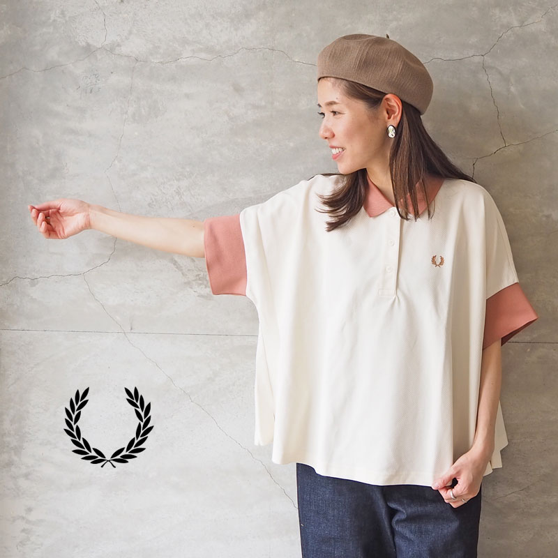 FRED PERRY フレッドペリー ポロシャツ レディース Boxy Polo Shirt G5144 Tシャツ 半袖 シャツ ポロ ジャージ生地 軽量 薄手 凹凸 袖リブ 衿リブ ボリュームスリーブ ロゴ 刺繍 春夏 リラックス ワイド ゆったり クラシック カジュアル おしゃれ ママコーデ