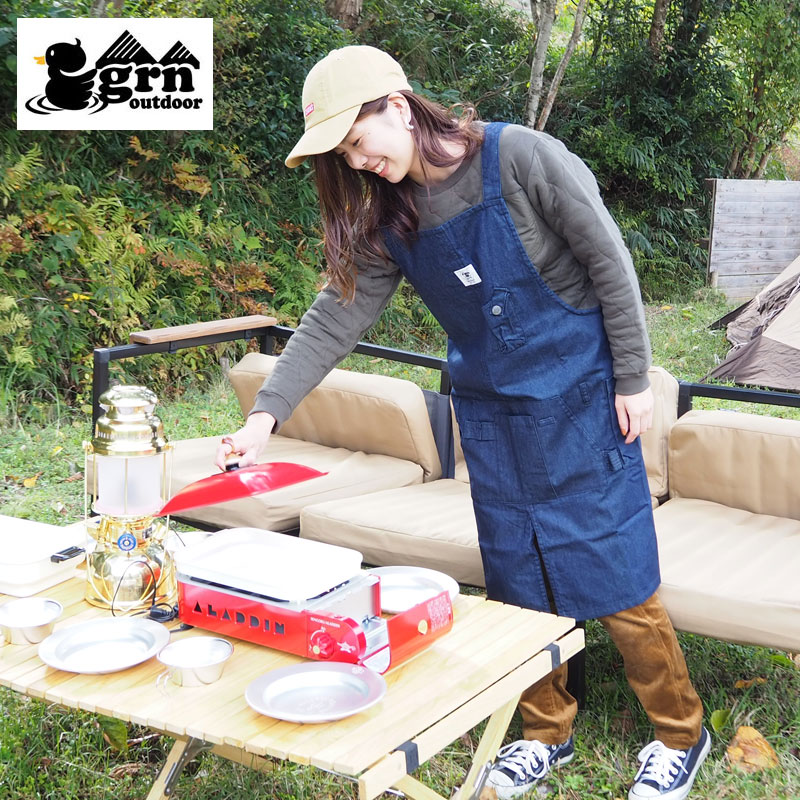 grn outdoor ジーアールエヌ キャンパー エプロン HIASOBI CAMPER APRON GO403Q F8Lレディース メンズ 火遊び 焚き火 BBQ 難燃加工 テフロン撥水加工 難燃 撥水 キャンプ 女子 アウトドア ワーク アメカジ 高機能 焚火