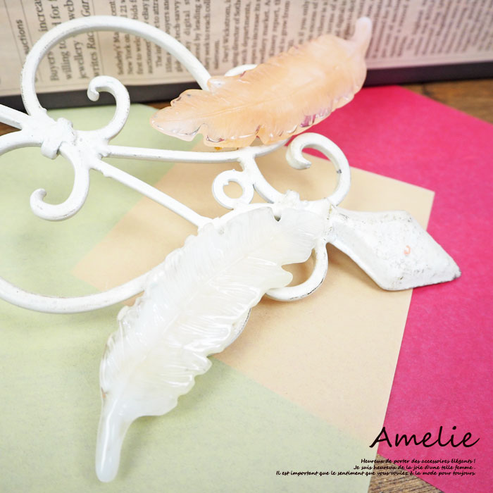 メール便可 Amelie アメリー 羽のヘアクリップ AME-ACH007 バレッタ ヘアクリップ 金具 結婚式 ゴールド 羽 フェザー ヘアアクセサリー ヘアアクセ ナチュラル 大人 ピンク ホワイト レディース