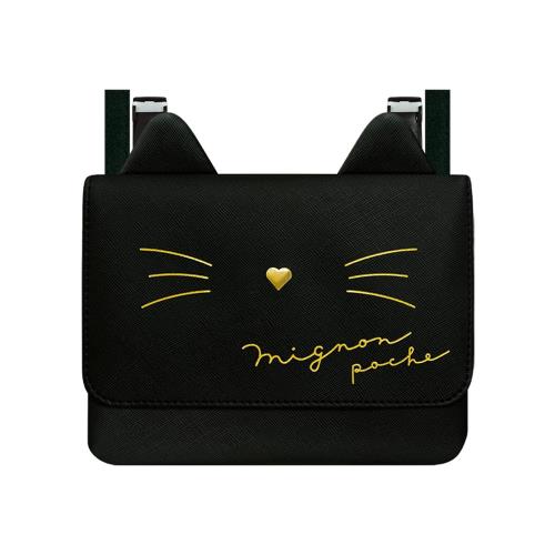 [Kamiojapan] カミオジャパン 移動ポケット ショルダーひも付合皮 どこでもポッケ ネコ 226574 ブラック