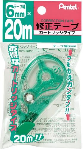 ぺんてる 修正テープ20m(つめかえタイプ) 緑 XZT506W 6mm