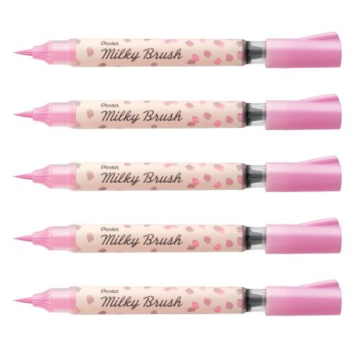 ぺんてる カラー筆ペン ミルキーブラッシュ パステルピンク 5本 XGFH-PP