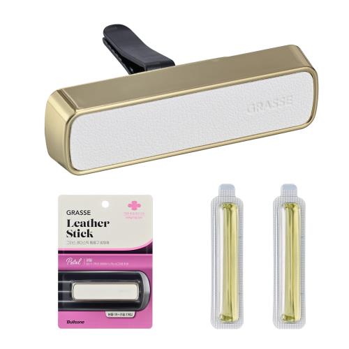 【ブルズワン BULLSONE】車用 芳香剤 フレグランス グラッセ レザースティック [香り] ペタル (本体ホワイト) BU26 [45日×3回分] 詰め替え付 最大135日持続 エアコン取付 クリップタイプ レザー調 カーケア カー用品 セイワ(SEIWA)【Grasse Leather Stick-Petal】