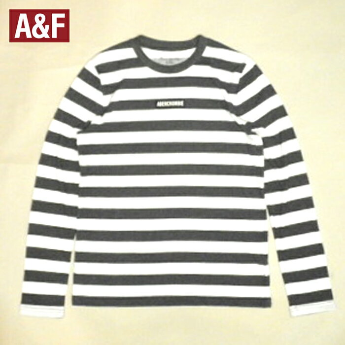 アバクロンビー&フィッチ Tシャツ メンズ 訳あり商品 アバクロ ボーイズ ボーダーロンT abercrombie 長袖Tシャツ ボックスロゴ アウトレット品 うすいヨゴレアリ ホワイト×ダークグレー キッズ Boy's 15/16 XLサイズ相当 メンズXSサイズ相当 レディース兼用 メール便等POS投函送料無料