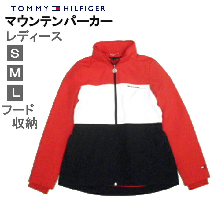 トミーヒルフィガー レディース ジャケット アウター ジャンパー マウンテンパーカー TOMMY HILFIGER ハーフジャケット ハーフコート フーディー フード収納襟ロゴ アウトレット品 レッド×ネイビー×ホワイト トリコロールカラーフラッグロゴ LADY'S S M XLサイズ 送料無料