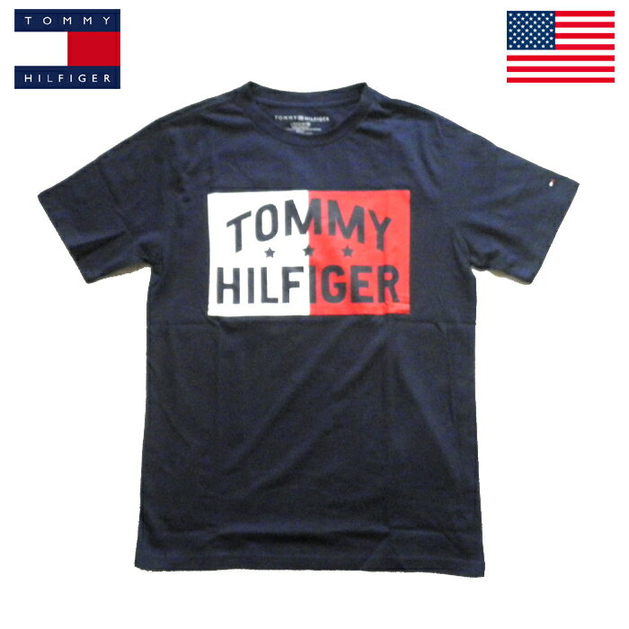 トミーヒルフィガー Tシャツ 半袖 TOMMY HILFIGER スター星柄 ロゴプリントトリコロールフラッグロゴ刺繍 ネイビー キッズ ボーイズ Lサイズ XLサイズ メンズSサイズ相当あり レディース兼用 メール便ネコポスPOST投函送料無料