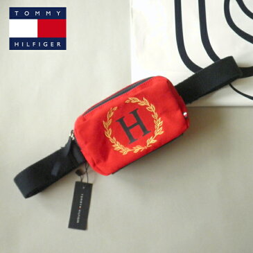 TOMMY HILFIGER ウエストポーチ バック カバン ボディーバッグ ワンショルダーバッグ ゴールドクレストロゴ刺繍 レッド×ネイビー×ゴールド トミーヒルフィガー メンズ レディース兼用 メール便ネコポスPOST投函送料無料