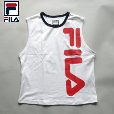 FILA フィラ ノースリーブTシャツ タンクトップ 1点物 ビッグロゴ ホワイト×レッド×ネイビー USレディースLサイズ XLサイズ 大きいサイズ※メール便ネコポス送料無料[代引き、日/時指定やあす楽は注文確定後別途宅急便費用加算。]