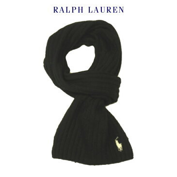 ラルフローレン ニットマフラー Ralph Lauren ウールブレンドケーブルニット ホワイトポニーロゴワンポイント ブラック メンズ レディース兼用 メール便ネコポス送料無料※日/時指定,代引きは注文確定後宅急便料金追加加算