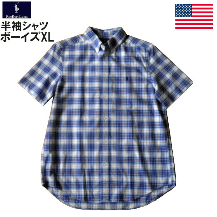 ラルフローレン ボーイズ チェックシャツ 半袖 ボタンダウン RALPH LAUREN BOYS オックスフォード ホワイト×ブルー×レッド キッズ Boy's XLサイズ メンズMサイズ相当 レディース兼用 メール便ネコポスPOST投函送料無料