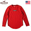 HOLLISTER ロンT ホリスター ロングスリーブTシャツ 長袖 ボックスロゴ アウトレット品 日本未入荷シリーズ ラウンドヘムボトム レッド メンズ Mens XSサイズ レディース兼用 メール便ネコポスPOST投函送料無料