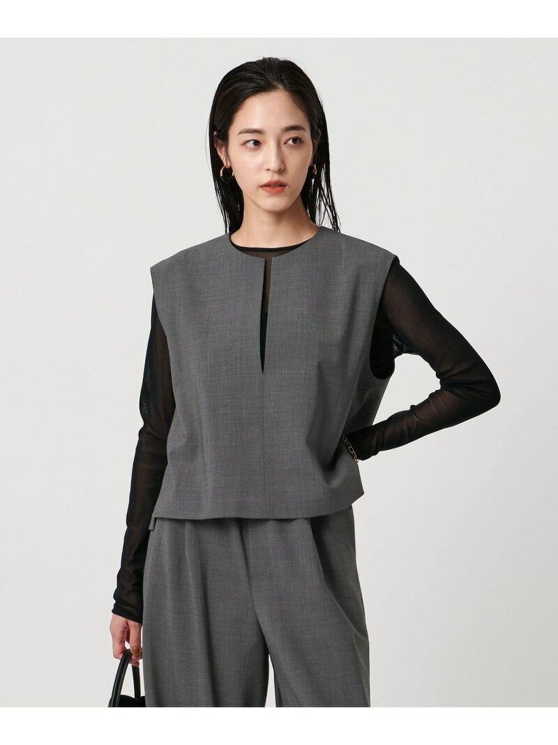【SALE/10%OFF】スリット ノーカラー ベスト -ウォッシャブル- UNITED ARROWS ユナイテッドアローズ トップス ベスト・ジレ グレー ブ...